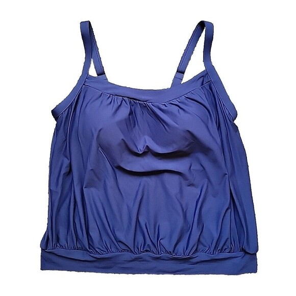 Lands' End Swim Top 18W Navy Tankini Top Swim 1X Tummy Hiding Modest Solid S614 - Picture 2 of 7